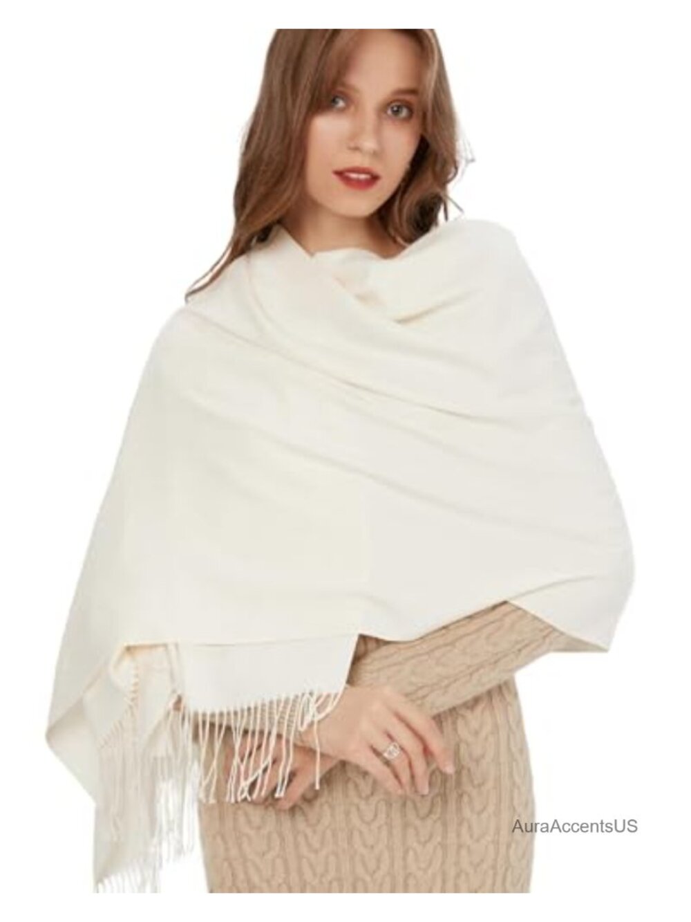 Cashmere Feel Pashmina Shawl Wrap Tassel Bridal Wedding